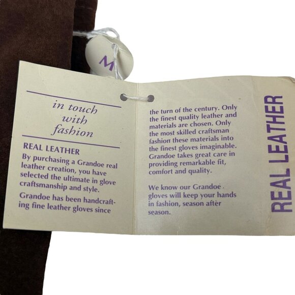 GRANDOE Brown Suede Gloves Womens Medium Genuine Leather - Picture 9 of 11